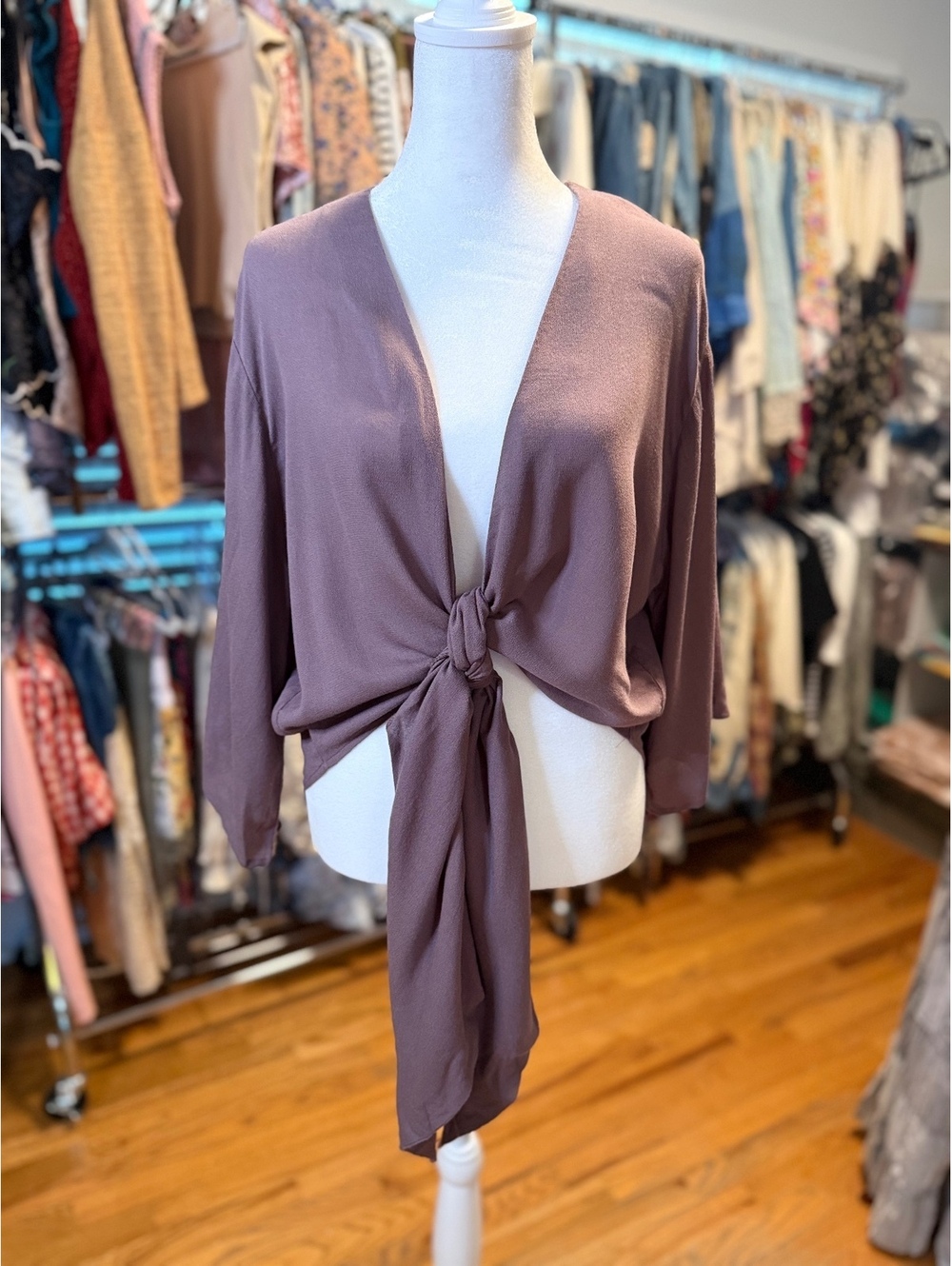 SAGE THE LABEL Dusty Mauve Tie Front Cropped Kimono Top Medium NWOT